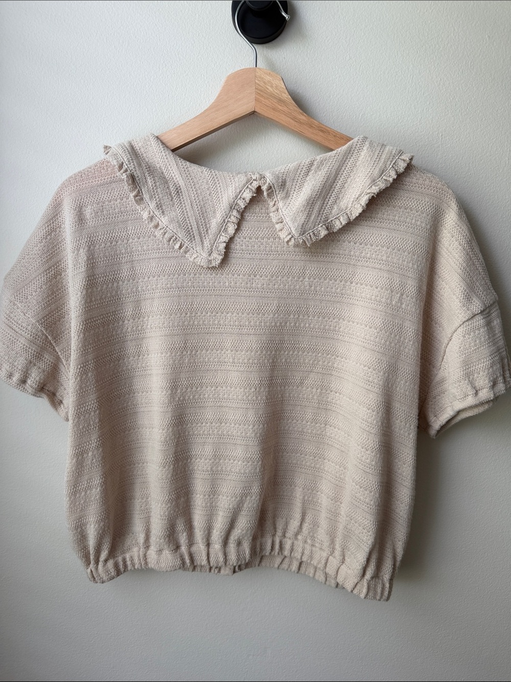 Madewell Cream Ruffled Collar Button-Up Knit Top - Picture 5 of 5